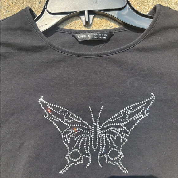 SHEIN Black Rhinestone Butterfly Crop Top - Picture 3 of 3